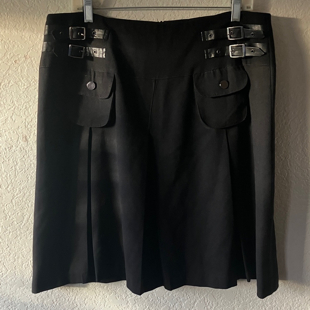 Dinasty Utility Black A-Line w. Pleats Pockets & Buckles Lined Skirt women L